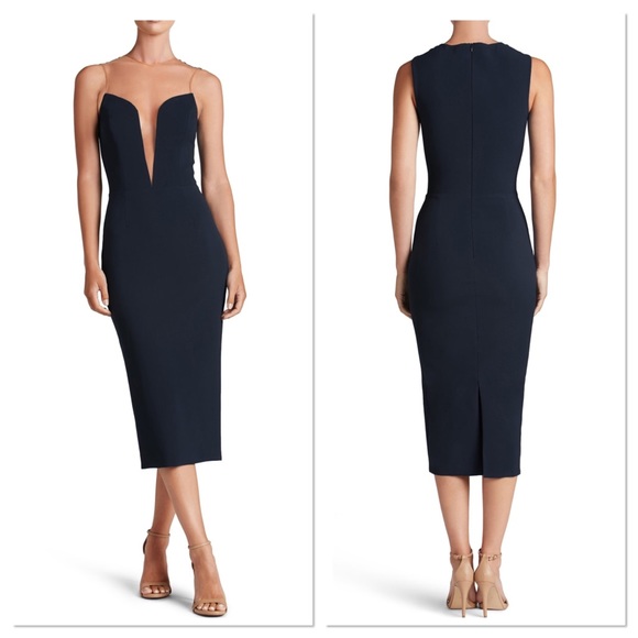 Plunge Neckline Midi Dress